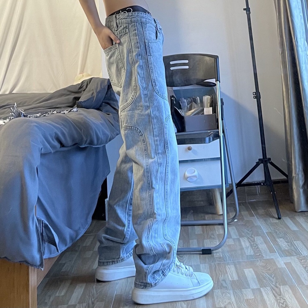 Quần jeans Dài Ống Đứng Dáng Rộng Thời Trang Cho Nam