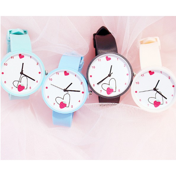 ĐỒNG HỒ NƯ DÂY CAO SU HAZO 358 TRÁI TIM VÀ DÂU TÂY HOT 2019 | BigBuy360 - bigbuy360.vn