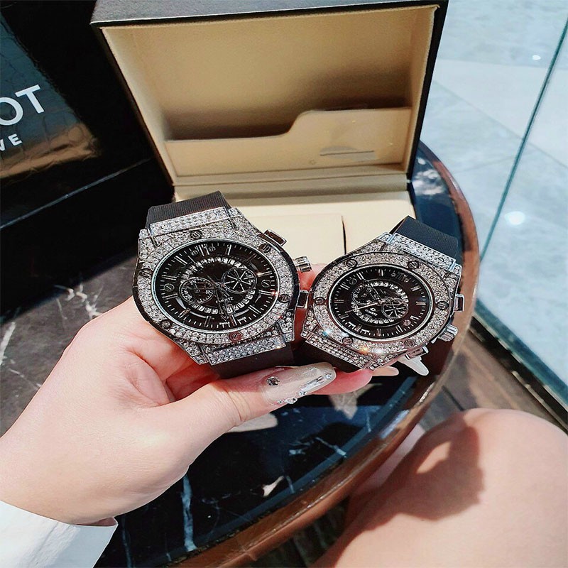 Đồng Hồ Nam Hublot Đính Đá Dây Cao Su Thơm Cao Cấp Thời Trang Chống Nước Đẹp