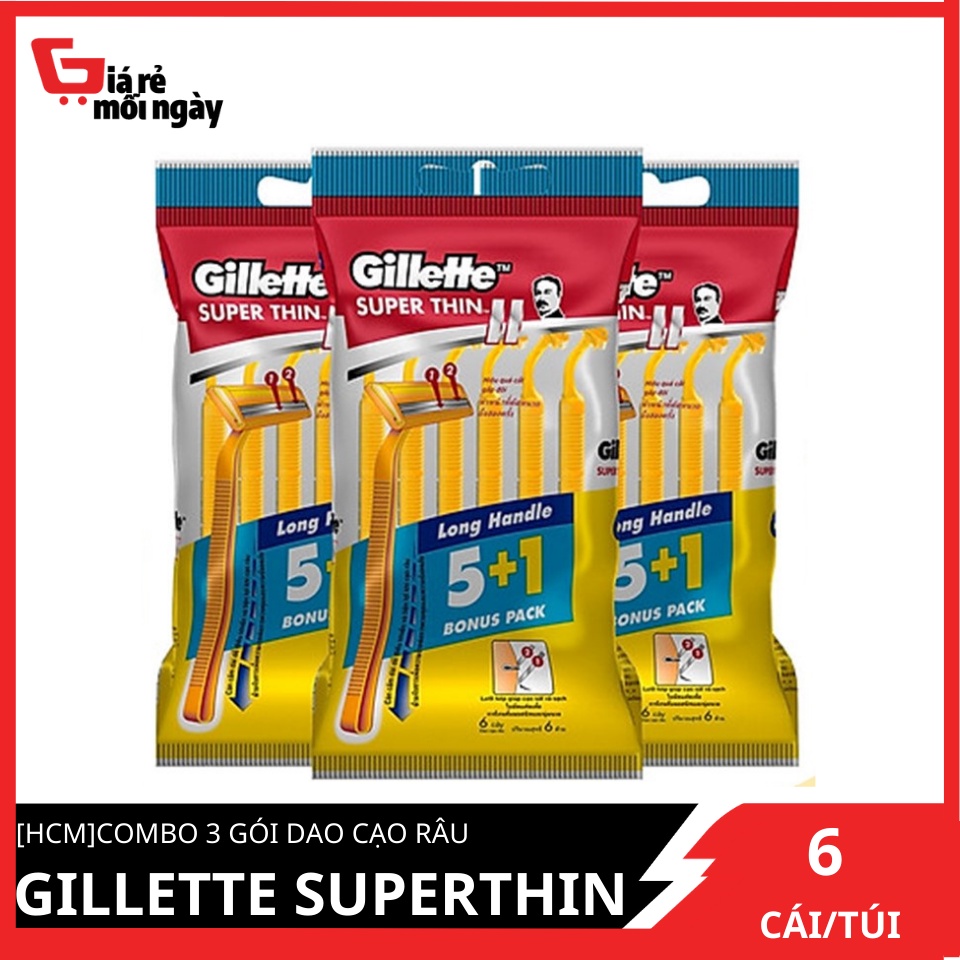 Combo 3 gói dao cạo râu Gillette Superthin 5+1 Cán