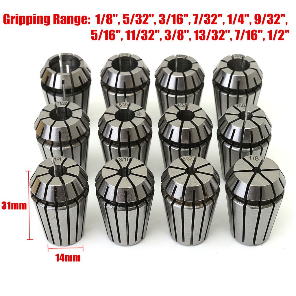 12Pcs ER20 1/8"-1/2" Spring Collet Set for CNC Milling Engraving Machine Lathe | BigBuy360 - bigbuy360.vn