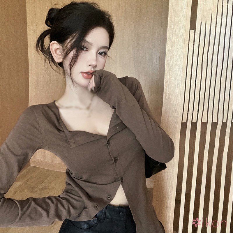 Áo Cardigan Tay Dài Dáng Ôm Cài Khuy Kiểu Hàn Quốc Thời Trang Cho Bạn Gái