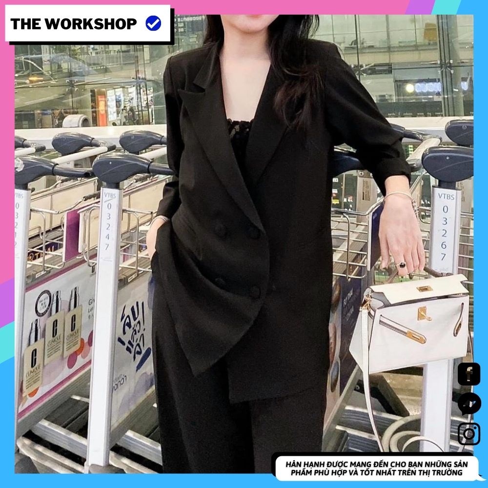 Áo blazer công sở nữ dài tay Theworkshop3 , áo khoác vest nữ dáng dài phong cách Hàn Quốc