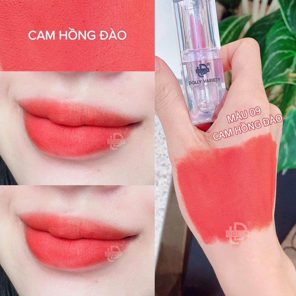 [09 Cam Hồng Đào] Son Sáp Màu Cam Hồng Đào - Son Dolly Variety Colour Không Chì Siêu Lì Mềm Môi Vỏ Trong Suốt