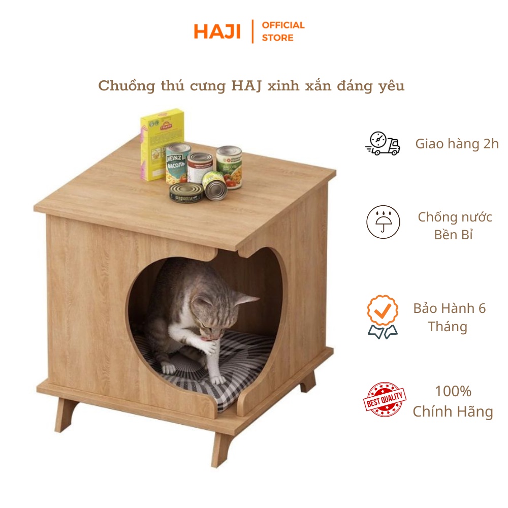 Nhà thú cưng gỗ lắp ráp cửa bên hông dễ vệ sinh thương hiệu HAJI A204