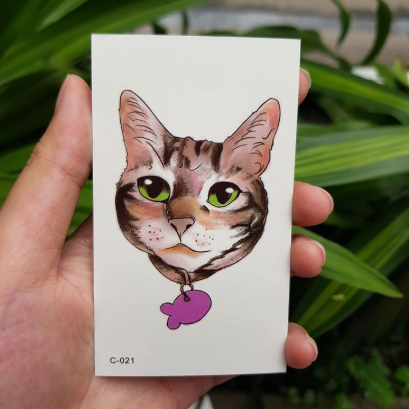 Hình xăm mặt mèo cute c21. Xăm dán tatoo mini tạm thời, size &lt;10x6cm