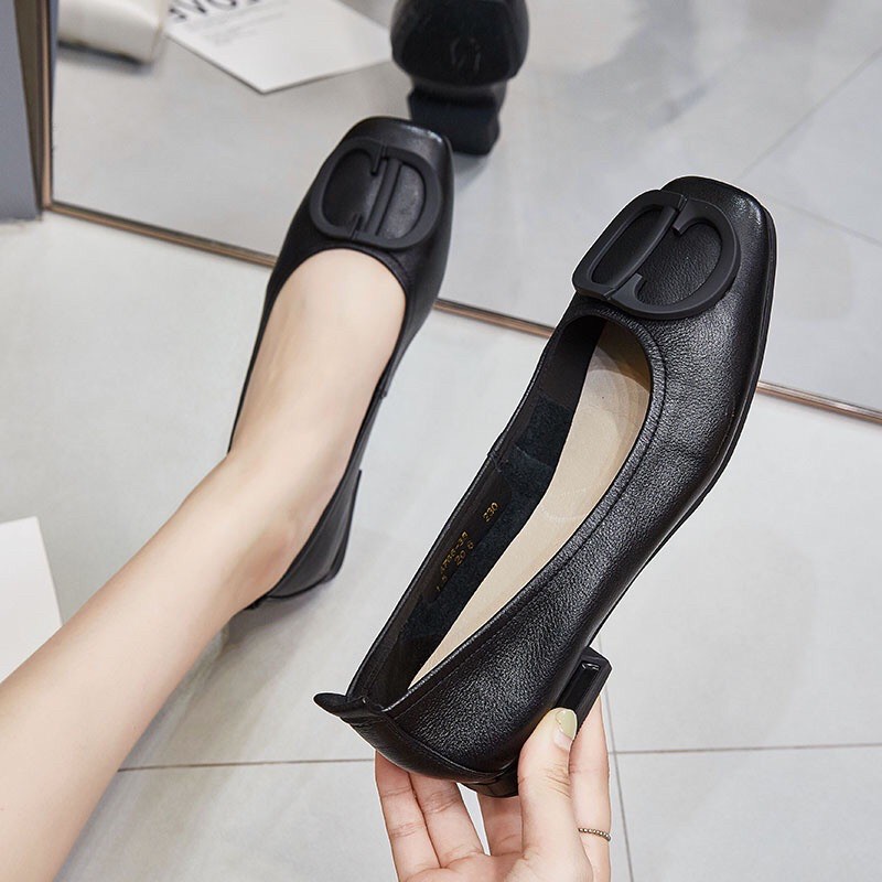 giày búp bê đế bằng chất da mềm đi cực êm phong cách vintage 2021