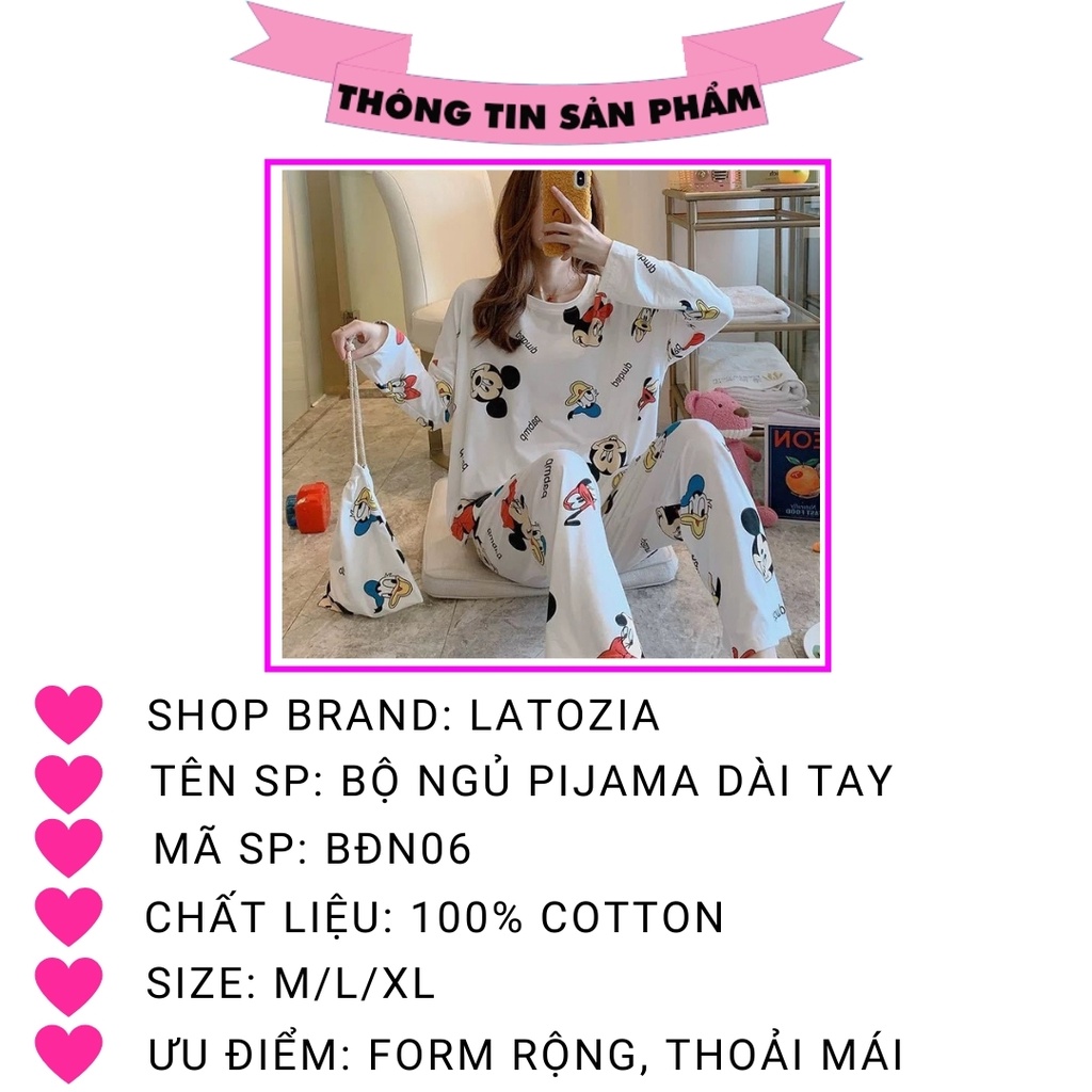 Đồ Ngủ Nữ Pijama Dài Tay Mặc Nhà Đồ Bộ Dài Tay Cotton Dễ Thương Latozia BĐN06 | BigBuy360 - bigbuy360.vn