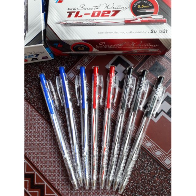 Combo 05 bút bi TL027 nét 0.5mm 3 màu xanh -đen - đỏ