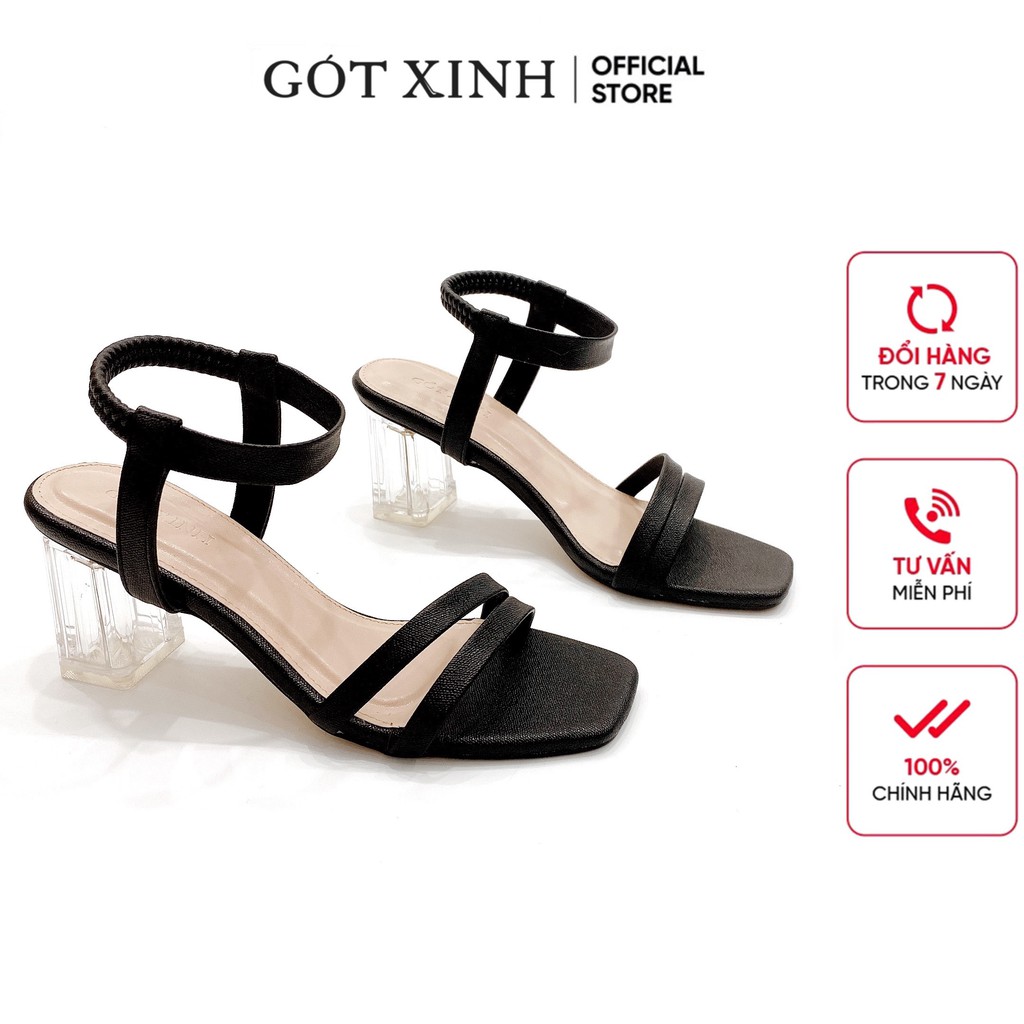 Sandal cao gót nữ GÓT XINH GD19 quai ngang da mềm đế trụ mika trong cao 5cm