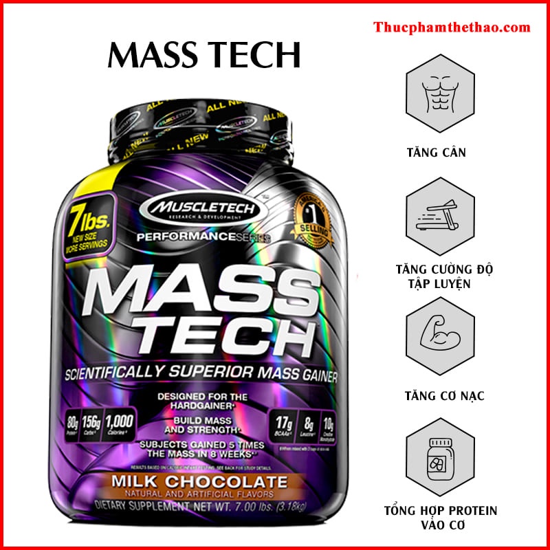 Sữa Tăng Cân - Tăng Cơ MASS TECH - Size 7lbs - NHIỀU HƯƠNG VỊ - Kèm Quà Tặng - Hàng Chính Hãng Muscletech USA