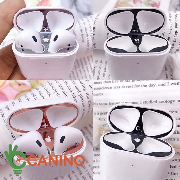 Đồ bảo vệ FREE SHIPMiếng dán bảo vệ bằng kim loại mạ vàng siêu mỏng chống bụi cho tai nghe AirPods Canino