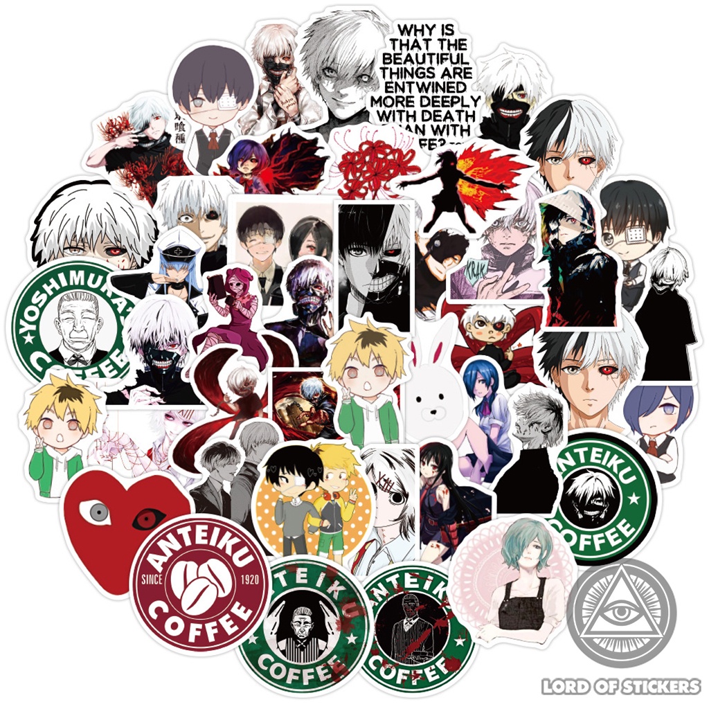 Set 100 Nhãn Dán Tokyo Ghoul Sticker Anime Manga Chống Thấm Nước Trang Trí Mũ Nón Bảo Hiểm, Ván Trượt, Laptop, Vali, Sổ