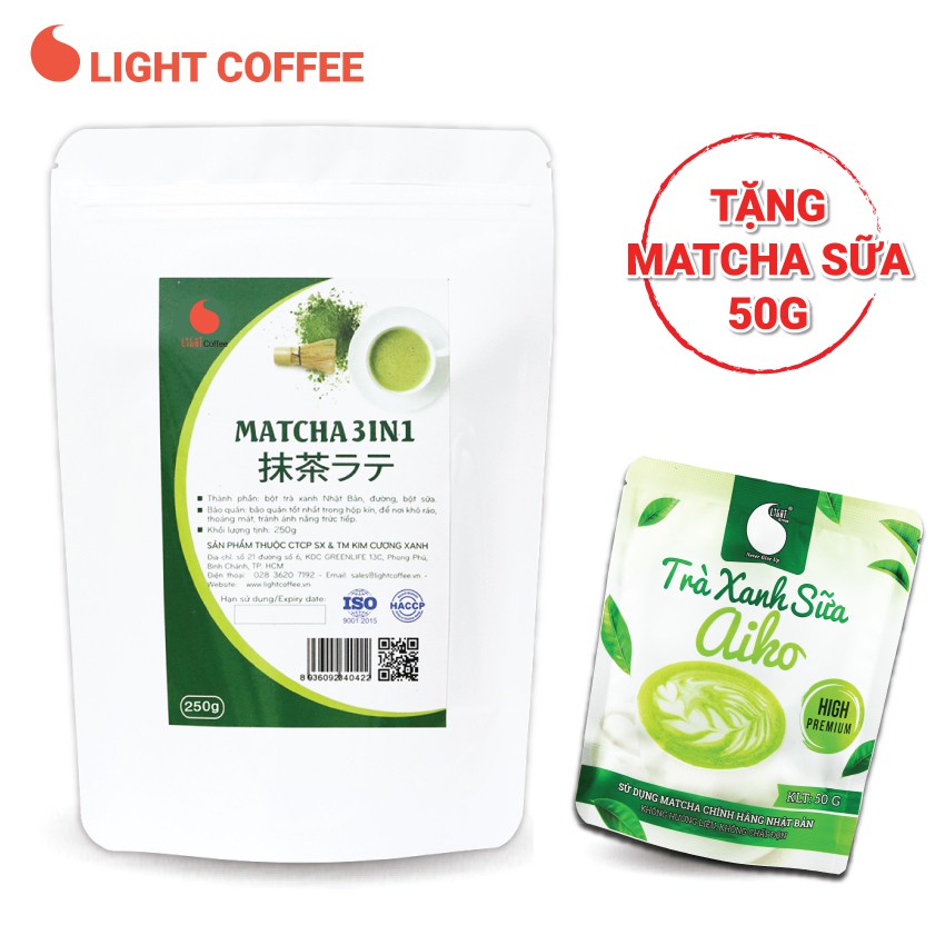 Bột trà xanh sữa 3in1, matcha xuất xứ Nhật Bản, Gói 250g, từ nhà sản xuất Light Coffee