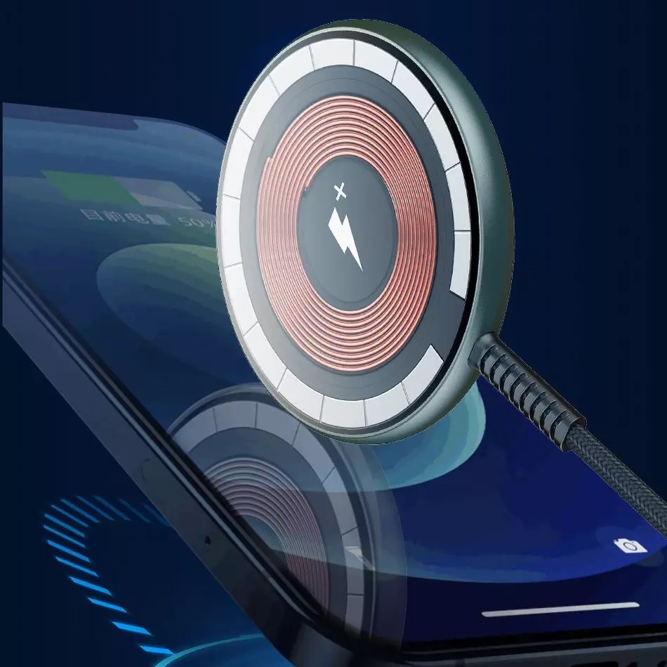 WIWU Magnetic Wireless Charger - Đế sạc nhanh không dây 15W cho IPhone XS Max - 14 Pro Max , mặt kính trong suốt lộ cơ