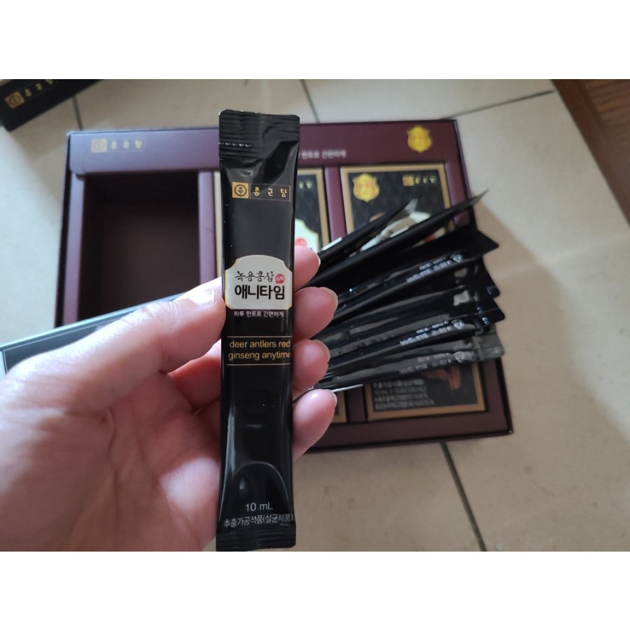 Hộp nước hồng sâm chiết xuất nhung hươu Anytime Chong Kun Dang Hàn Quốc 10ml x 30 gói kèm túi quà tặng