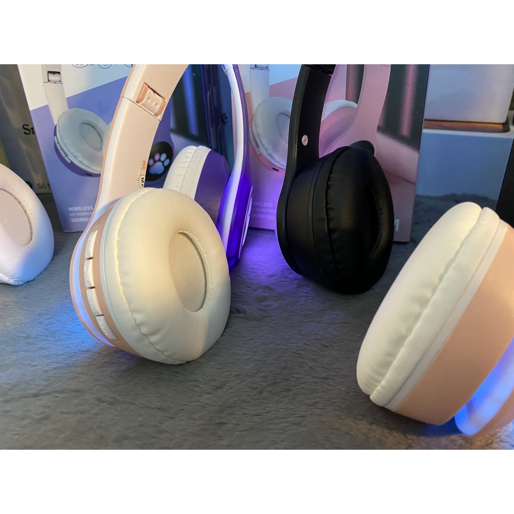 Tai Nghe Nhạc LED Chụp Tai Bluetooth CATEAR VZV-23M TAI MÈO Headphone Úp Tai Không Dây