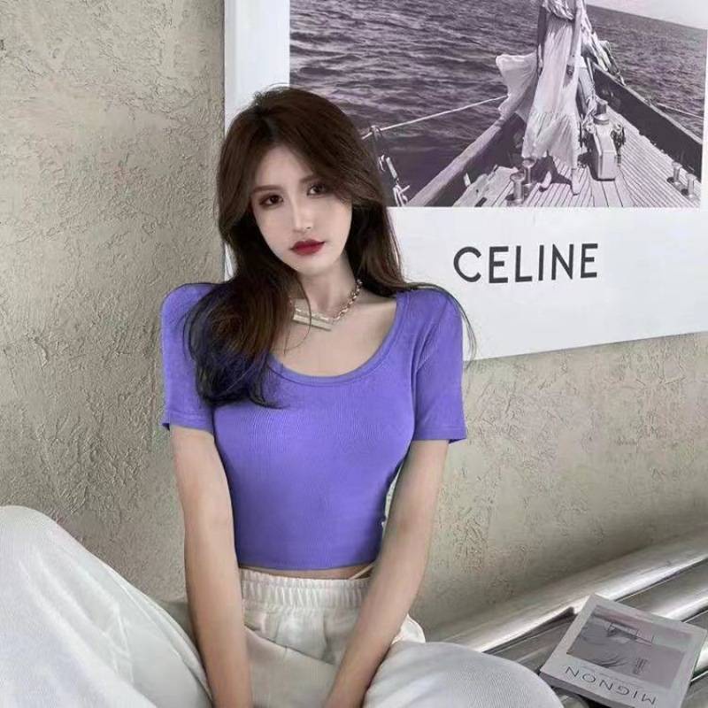 Mua tốc độ đặc biệt Hot Girl Wind-White Xi măng ngắn Đoạn ngắn ICI Áo sơ mi ngắn tay nữ Quần áo nữ