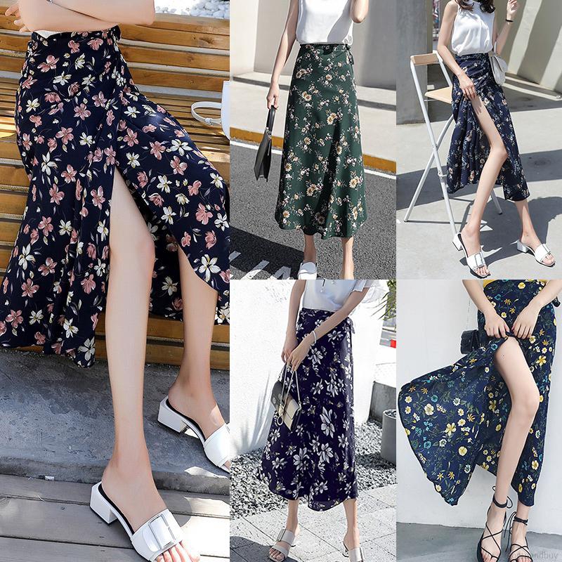 Chân Váy Hoa Xẻ Tà Vải Chiffon