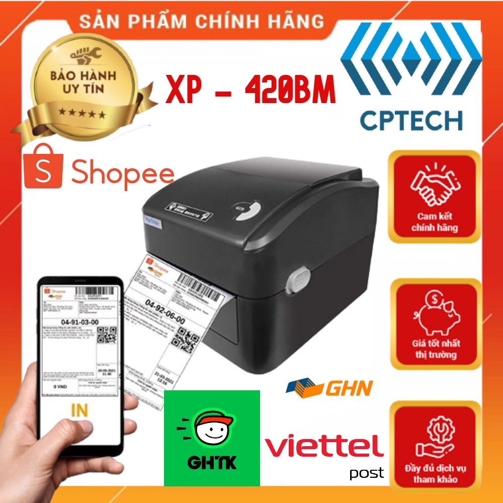 Máy in đơn TMĐT, GHTK, GHN, VIETTEL từ điện thoại Xprinter 420B, 420BM (LAN+USB)