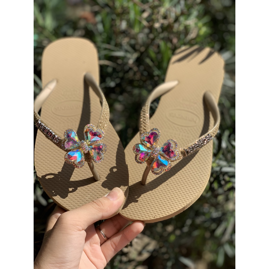 Dép kẹp Havaianas nữ nâu quai kim tuyến chram