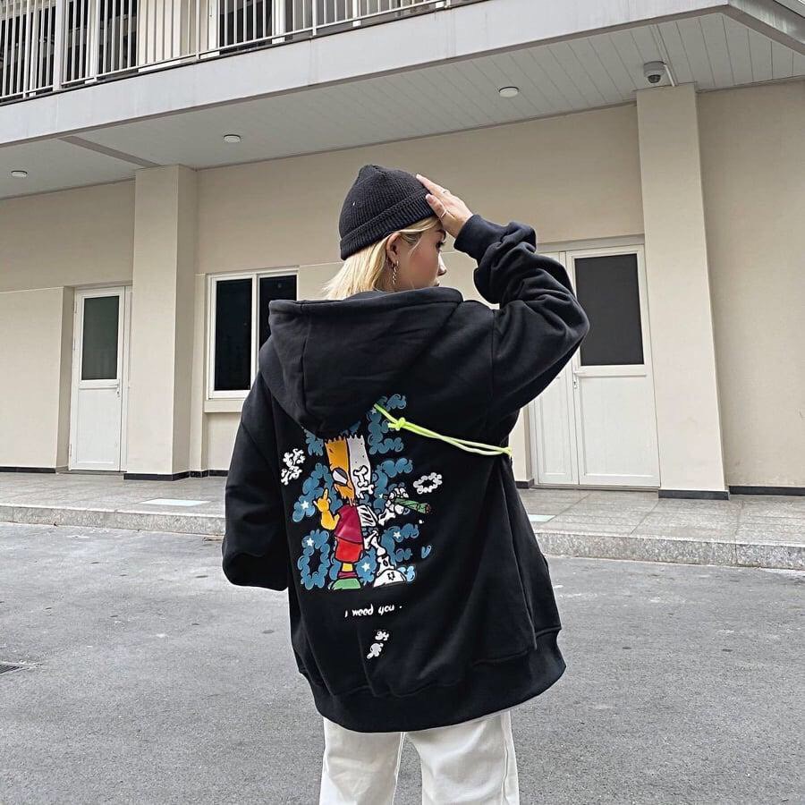 Áo khoác Hoodie nỉ nam nữ form rộng Simpson Freesize mặc vừa từ 40-65kg Molly Fashion | BigBuy360 - bigbuy360.vn