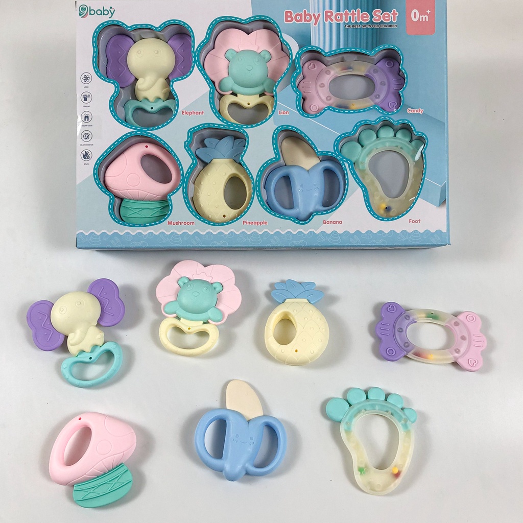 (Flash Sale)  Set 7 món đồ chơi xúc xắc gặm nướu 9Baby - Amina