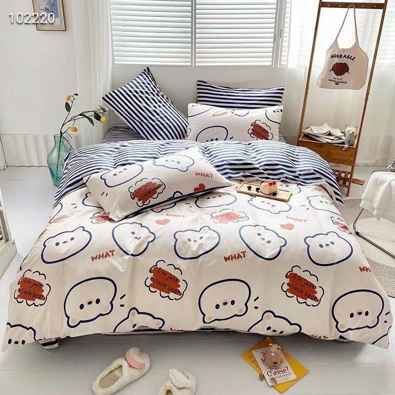 Bộ Drap &amp; Chăn Phao Cotton Poly Gấu Béo