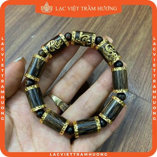 Vòng Tay Trầm Hương Sánh Chìm 10/12mm Tự Nhiên Đốt Trúc Cao Cấp Bọc Vàng PHÚC LỘC THỌ - Lạc Việt Trầm Hương