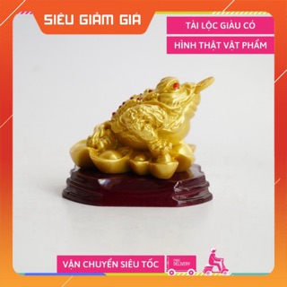 Tượng Cóc Thiềm Thừ nhũ vàng ngậm tiền tài lộc - Cao 7cm