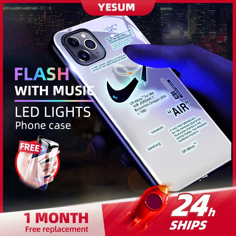 【LED LIGHT】 Air Jordan AJ iPhone Điều khiển bằng giọng nói Đèn LED điện thoại Vỏ iPhone Kính cường lực Chống vỡ Thích hợp cho iPhoneX iPhoneXR iPhone11