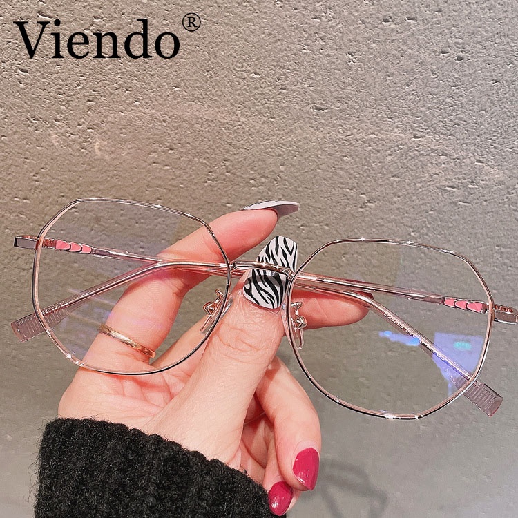 Mắt kính VIENDO gọng đa giác bằng kim loại đổi màu chống ánh sáng xanh/ tia UV cho nam nữ có cắt kính cận theo yêu cầu