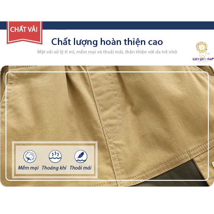 Quần đùi kaki bé trai WELLKIDS quần sooc trẻ em cho bé trai họa tiết phối màu hàng xuất Âu Mỹ