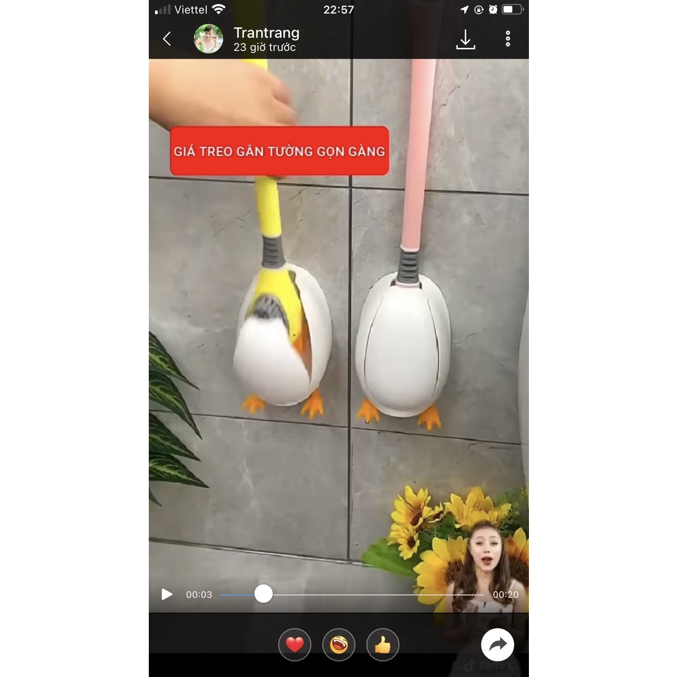 Cọ bồn cầu Toilet bằng silicone hình chú vịt kèm hộp đựng dán tường tiện dụng