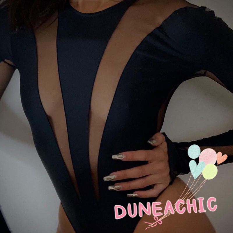 DUNEA Áo liền quần dài tay phối lưới quyến rũ dành cho nữ