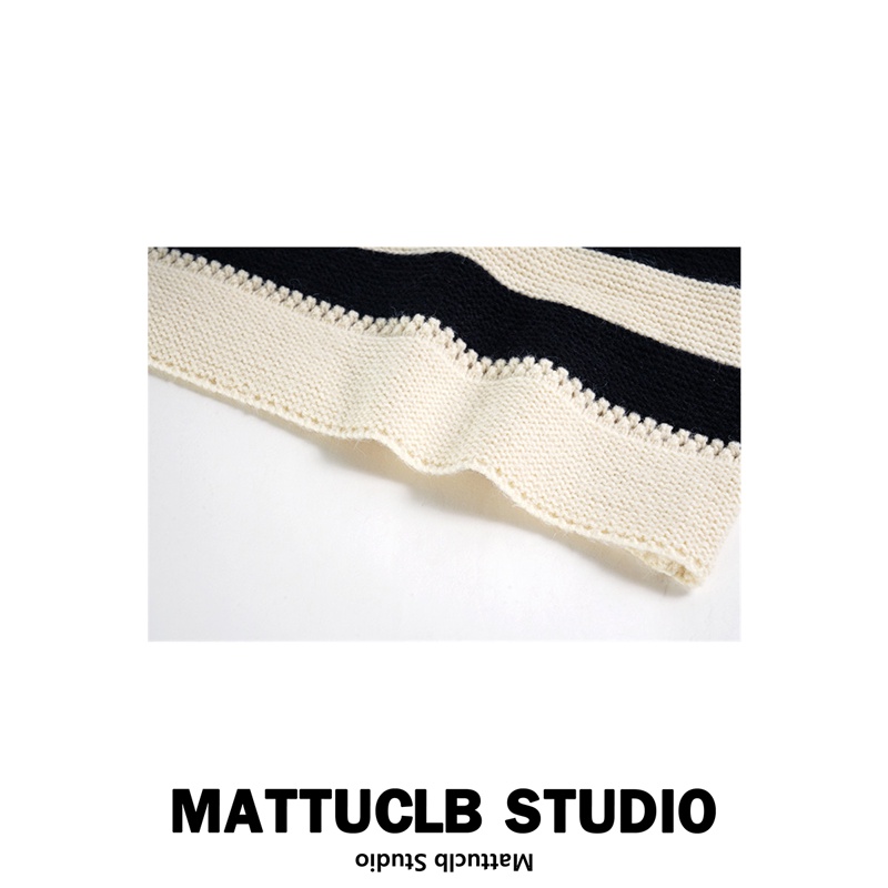 Áo len mỏng mùa thu dài tay cổ áo POLO kẻ ngang đen