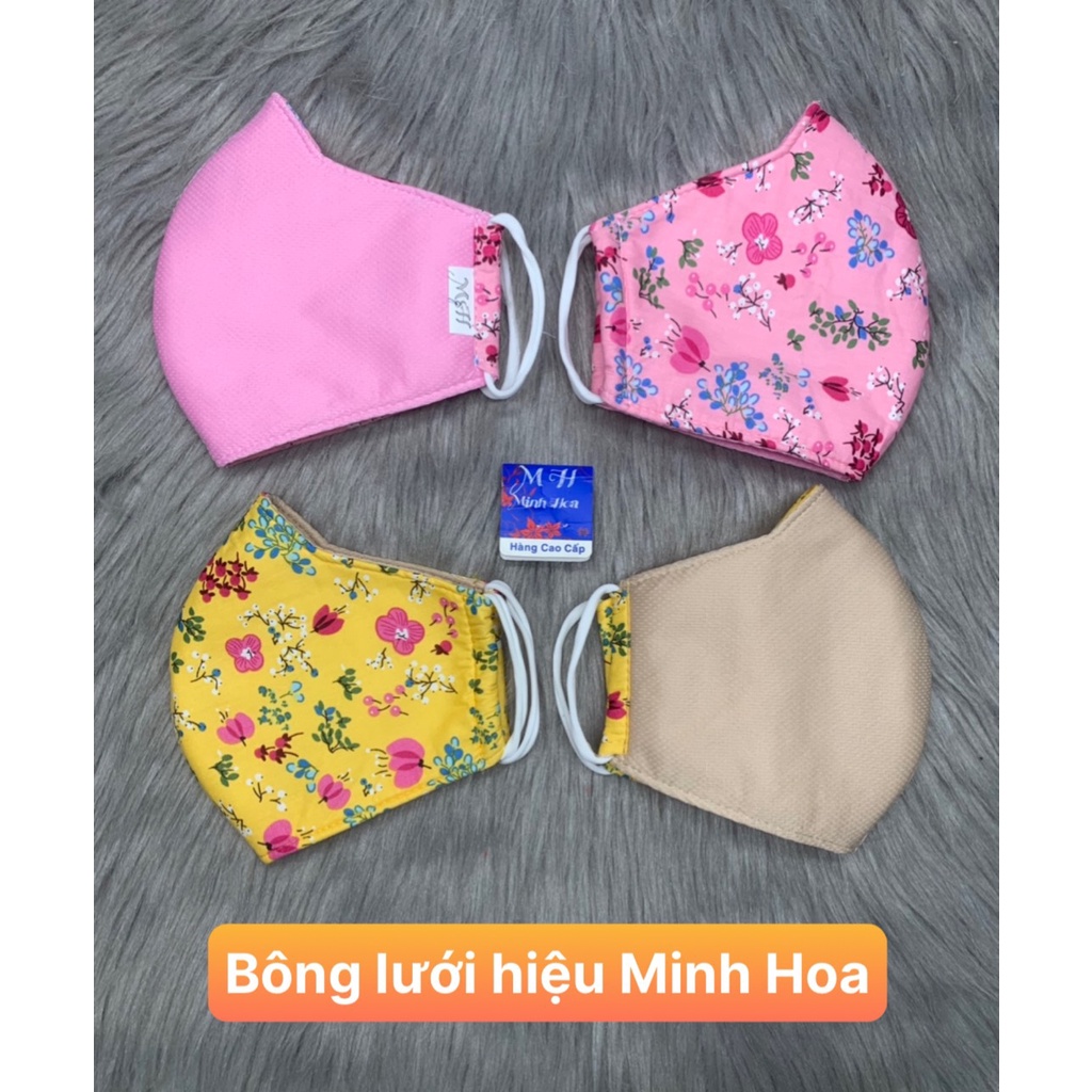 [HCM] Combo 5 khẩu trang vải 100% kate , họa tiết bông ,thương hiệu cao cấp MINH HOA , ảnh thật , bảo đảm giao đú