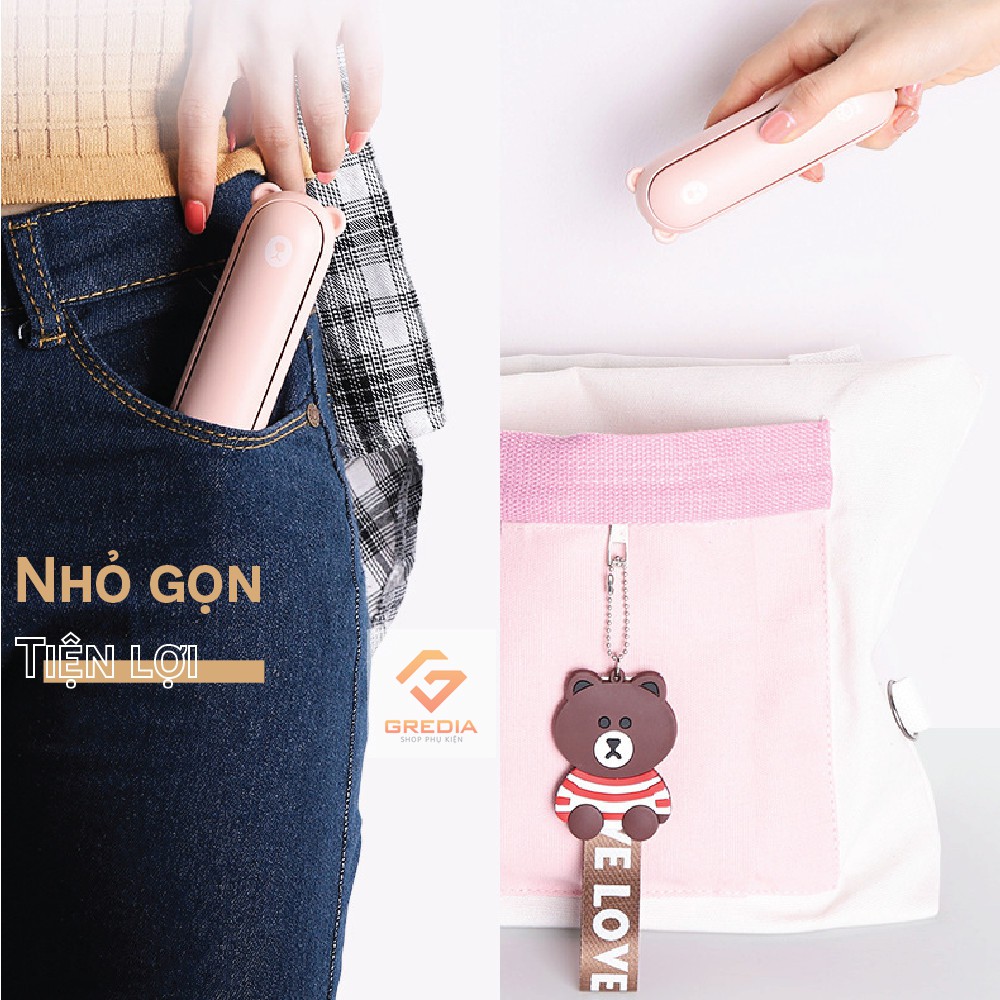 Quạt mini cầm tay 3 trong 1, hình gấu Bear quạt tích điện cầm tay JISULIFE kiêm đèn pin và sạc dự phòng tiện lợi