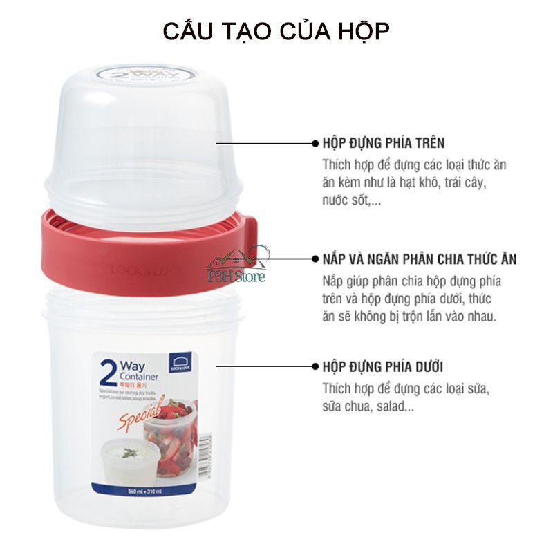 Hộp nhựa 2 ngăn Lock&amp;Lock Twist Two Way LLS221 LLS223 LLS222 LLS213