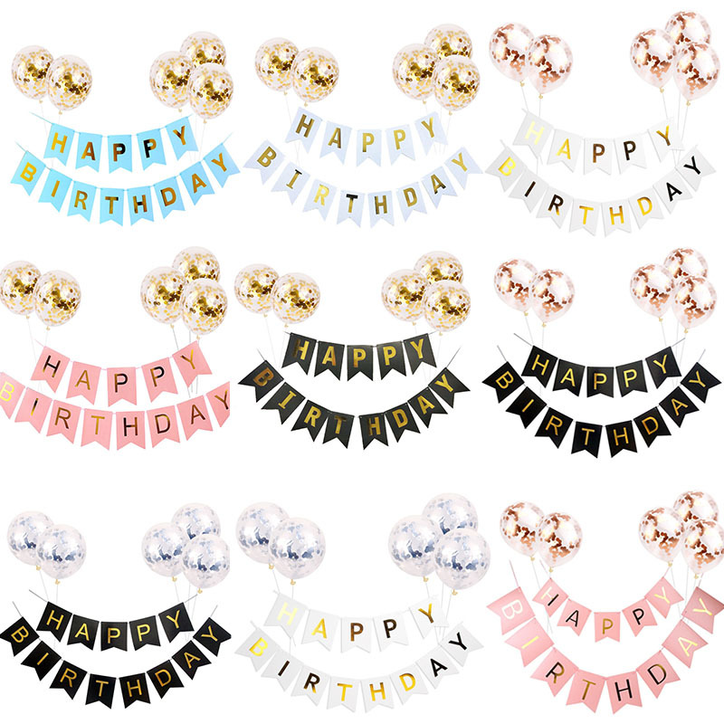Set 5 bong bóng confetti và banner 3m trang trí tiệc sinh nhật