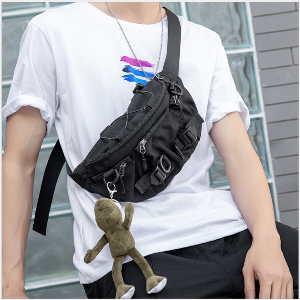 Túi đeo chéo nam túi bao tử đeo bụng hông thời trang phong cách năng động Youwish TD101 mạnh mẽ chất vải đen dệt kim