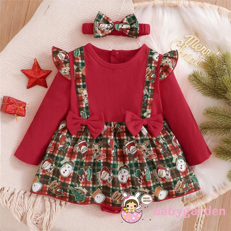 Bộ áo liền quần cổ tròn tay cánh tiên họa tiết kẻ sọc màu đỏ kèm băng đô cài tóc cho bé gái 0-18 tháng tuổi