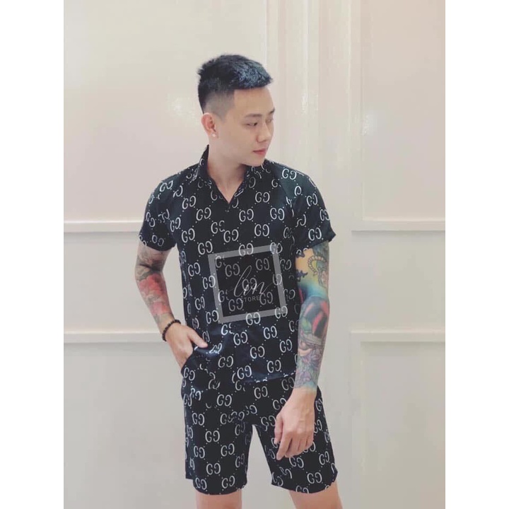 Hot Trend 2020 Bộ Hè Nam,Đồ Bộ Nam LV Hoa Nhỏ Chất Xịn Cao Cấp Có Size M9