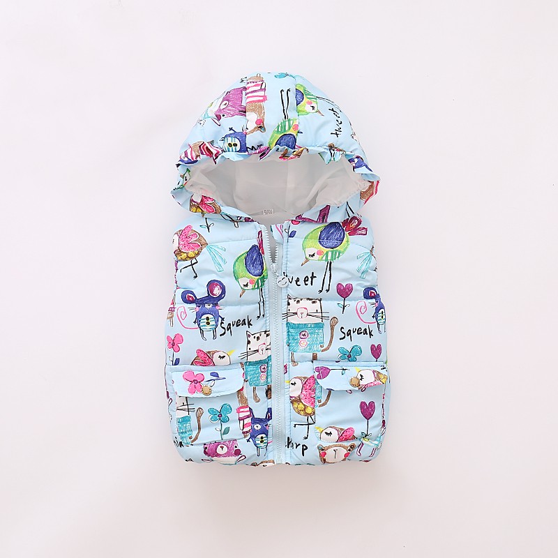 Áo khoác không tay có nón in họa tiết hoạt hình dễ thương thời trang mùa đông cho bé gái từ 6 tháng - 3 tuổi