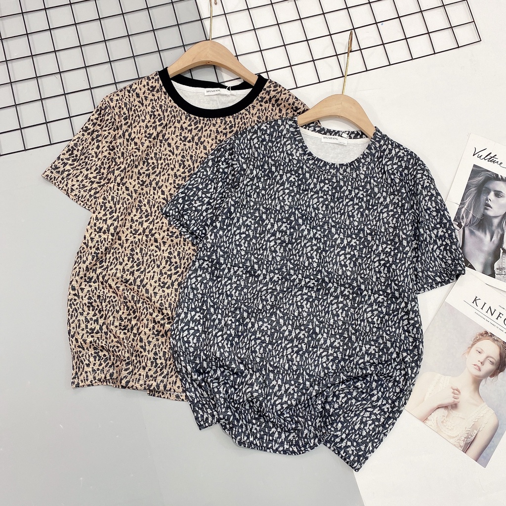 Áo phông thu đông vằn báo dáng rộng - NhiNhi Shop