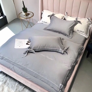 Bộ chăn ga gối cưới lụa nơ 4 món