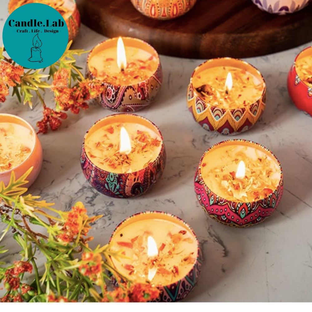 Nến thơm hoa khô - Nến thơm phòng thổ cẩm candle cup hoa khô handmade vnxk bath body works, sáp thơm phòng tinh dầu