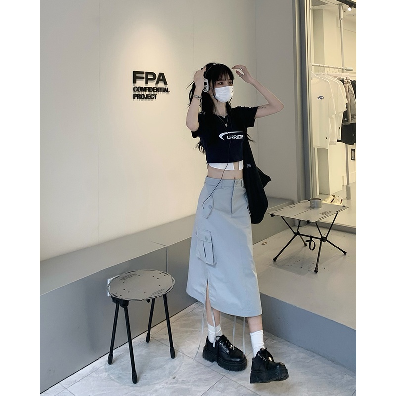 Áo croptop tay ngắn / Chân váy Xiaozhainv thời trang retro cho nữ