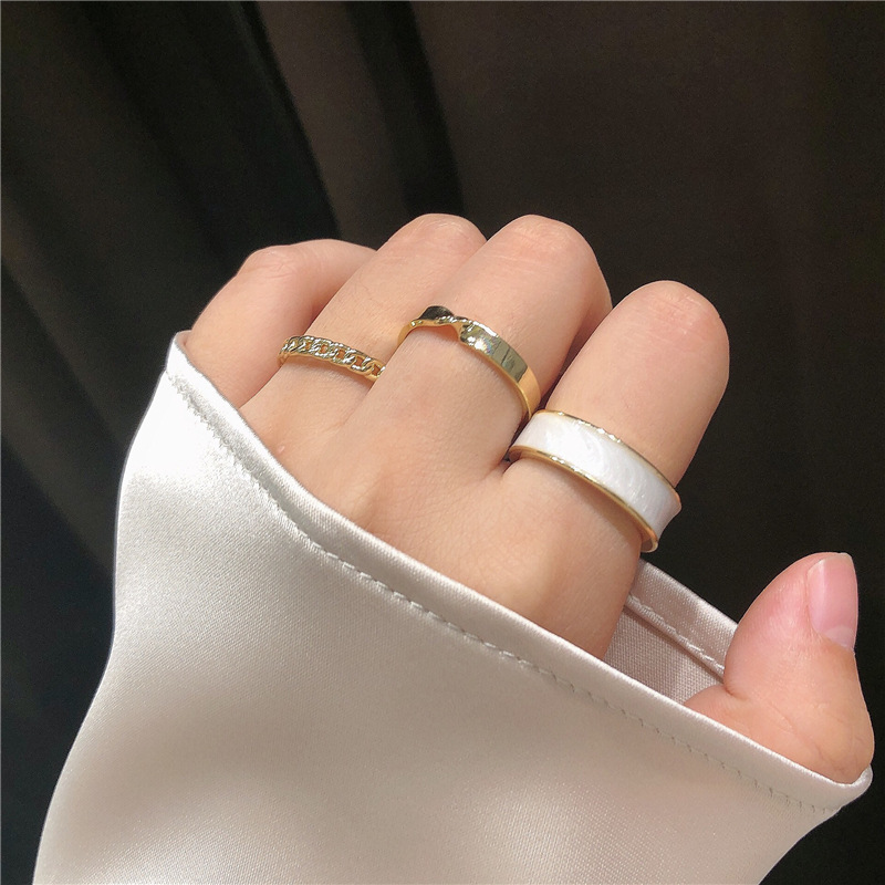 [VES] Gothic Style Three-piece Opening Rings/ Ladies Smooth Fine Thin Fashion Finger Ring/ Enamel Round Metal Geometric Twist Adjustable Open Rings Sets for Women Girl Jewelry Gifts