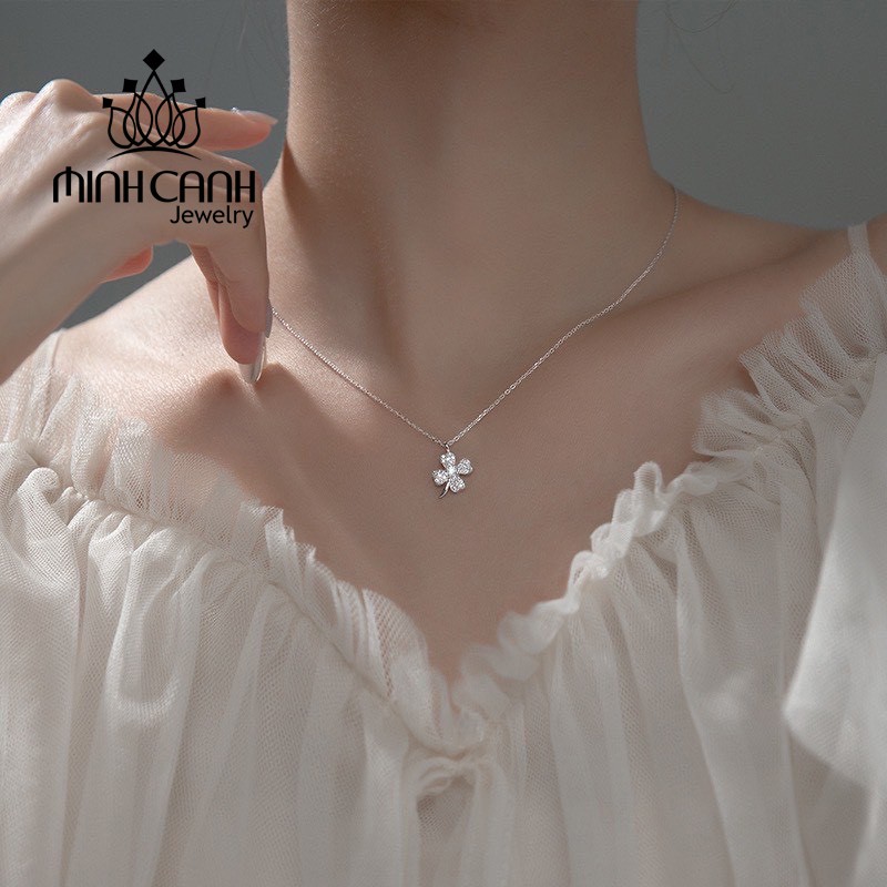 Dây Chuyền Bạc 4 Lá Nạm Đá Tấm - Minh Canh Jewelry